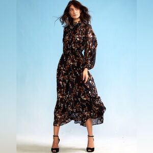 Cynthia Rowley Tiered Floral-Print Blouson-Sleeve Midi Dress
